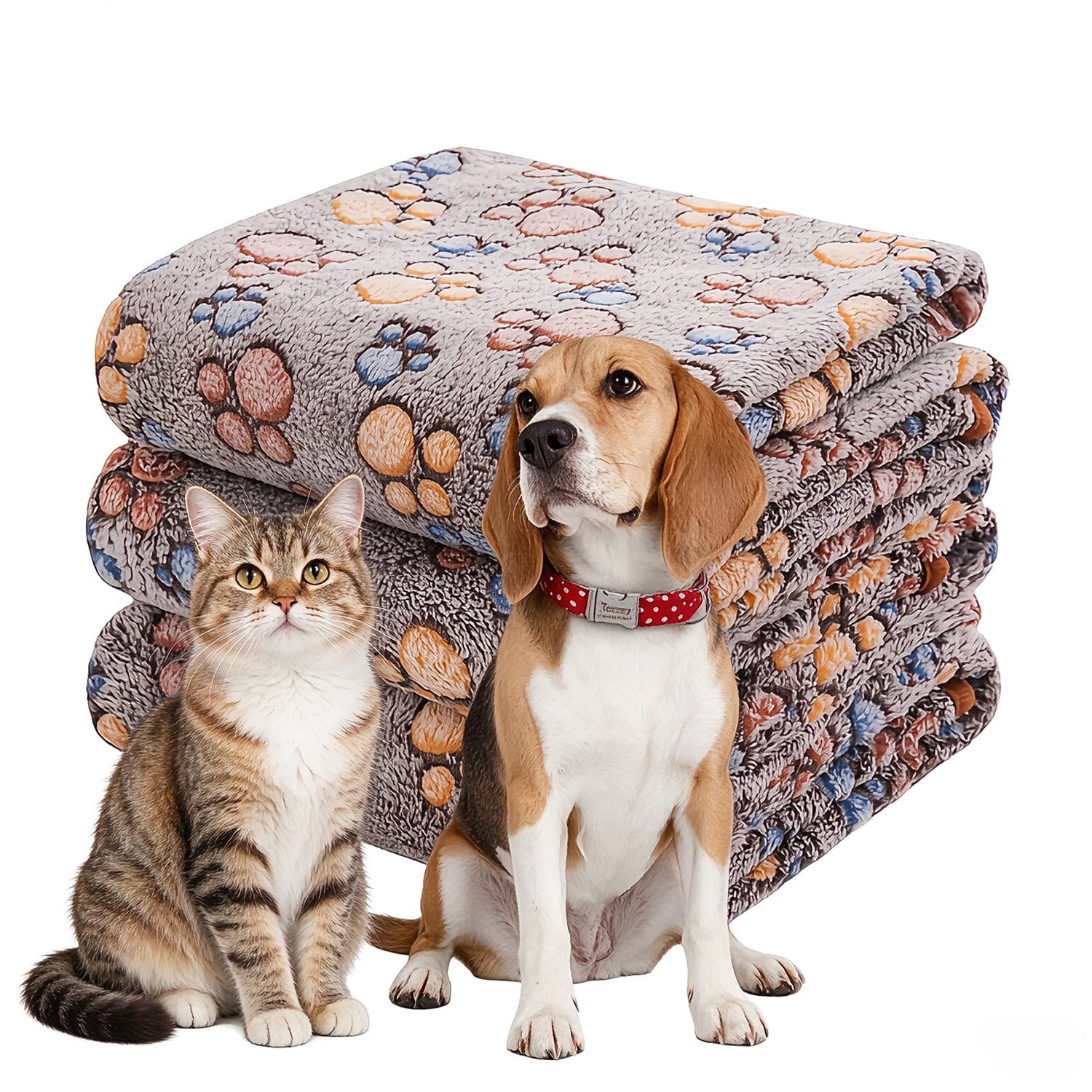 Paw Print Plush Fleece Pet Blankets 3 Pack