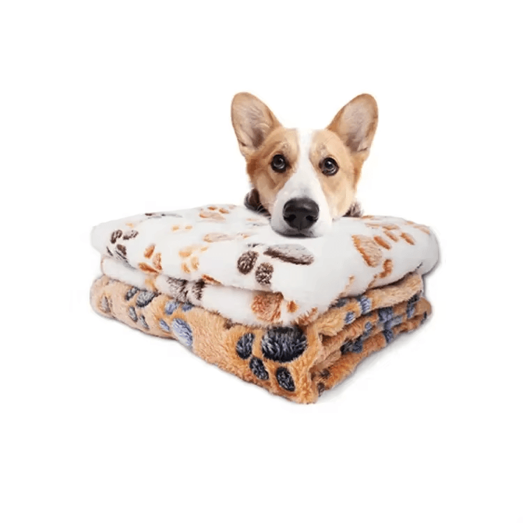3-Pack Paw Print Fleece Pet Blankets