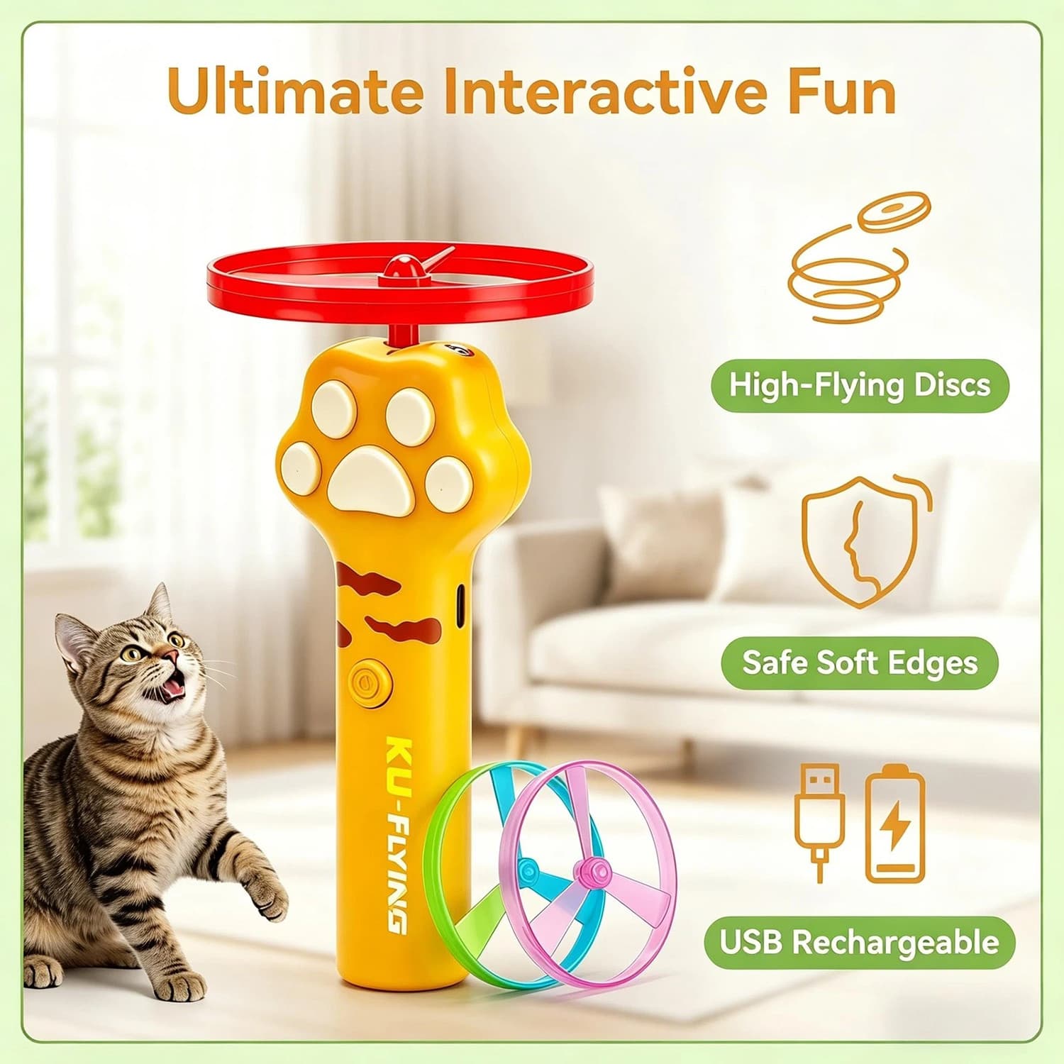Rechargeable Cat Disc Launcher With 10 Discs